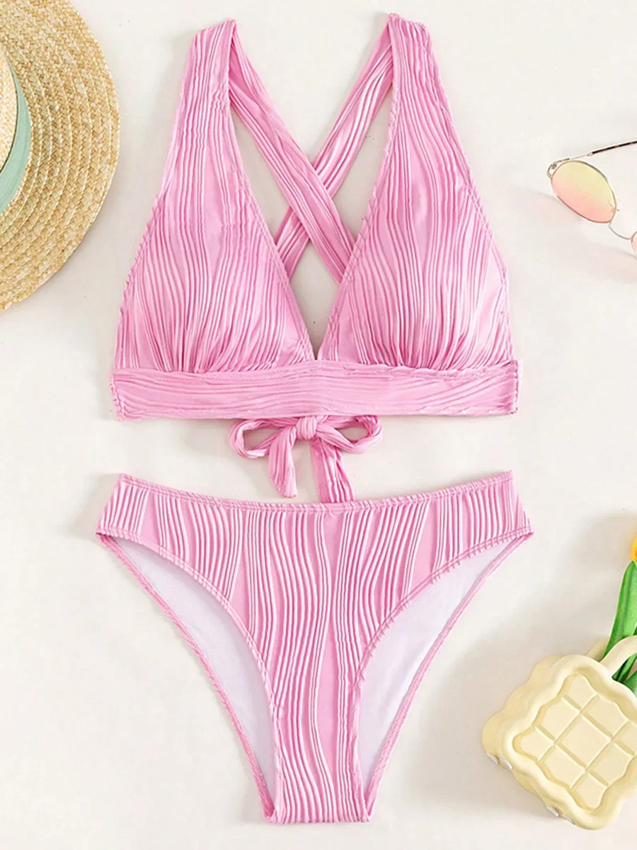 Sexy Wrinkled Crinkled Bikini 2025 Women Swimwear Female Swimsuit Two-pieces Bikini Set High Cut Bathing Suit Swim Beach Wear