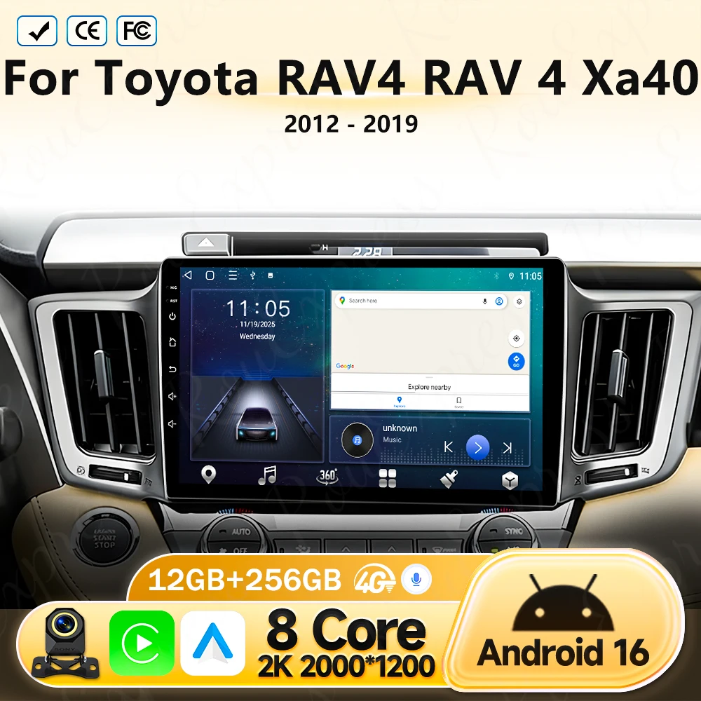 

Автомагнитола Android 16 Carplay для Toyota RAV4 XA40 2012-2019, мультимедийный проигрыватель с Bluetooth