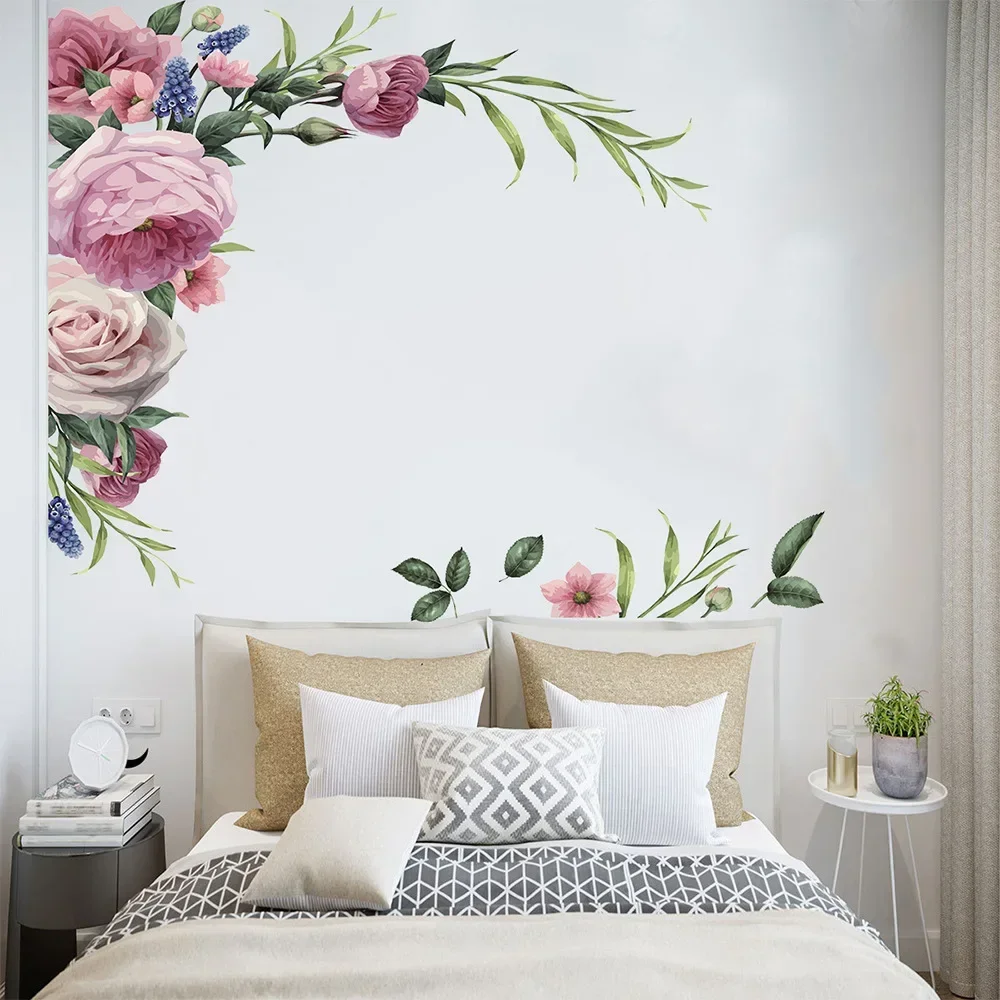 2024 New Corner Peony Flower Wallsticker wall Painted  Living Room Bedroom Removes Paintings Room Decor Wall Decals Home Decor