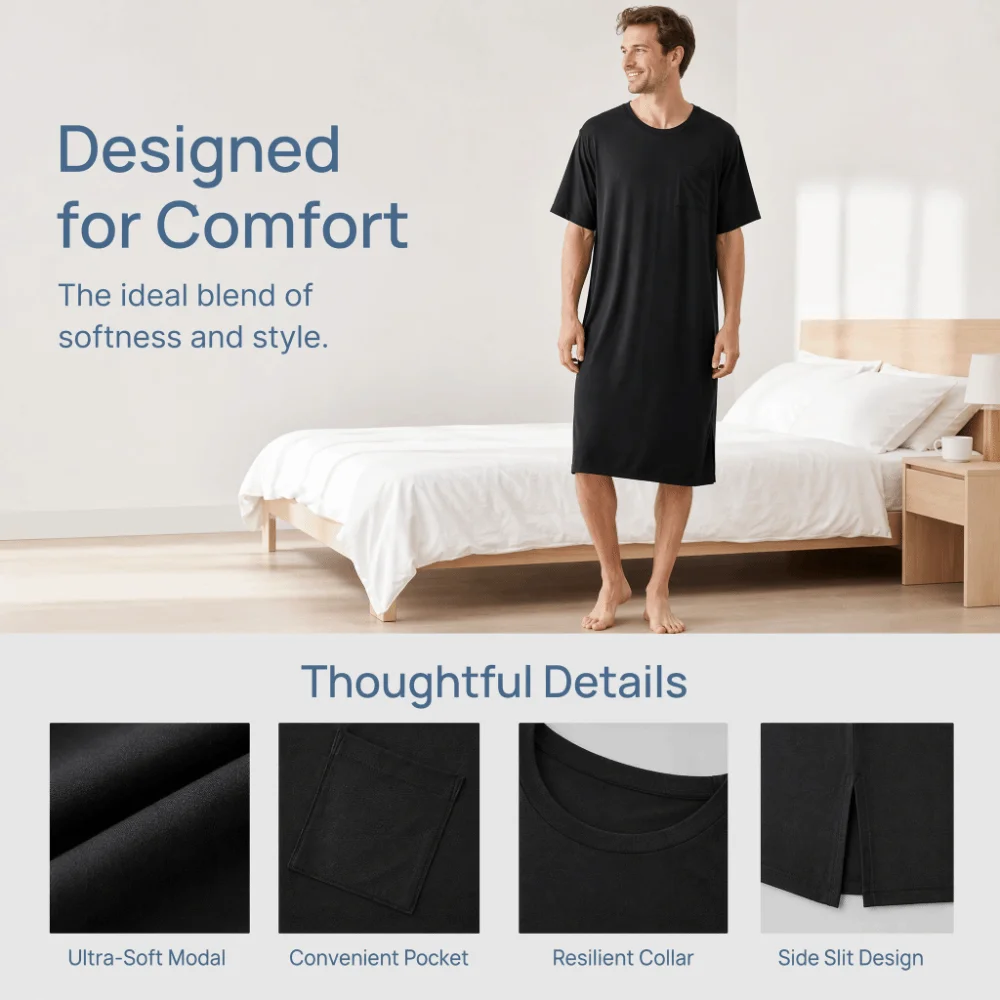 Homewear Knee-Length Men's Sleeping Dress Elastic Soft Modal Pajamas Oversized Thin Night-robe Business Trip