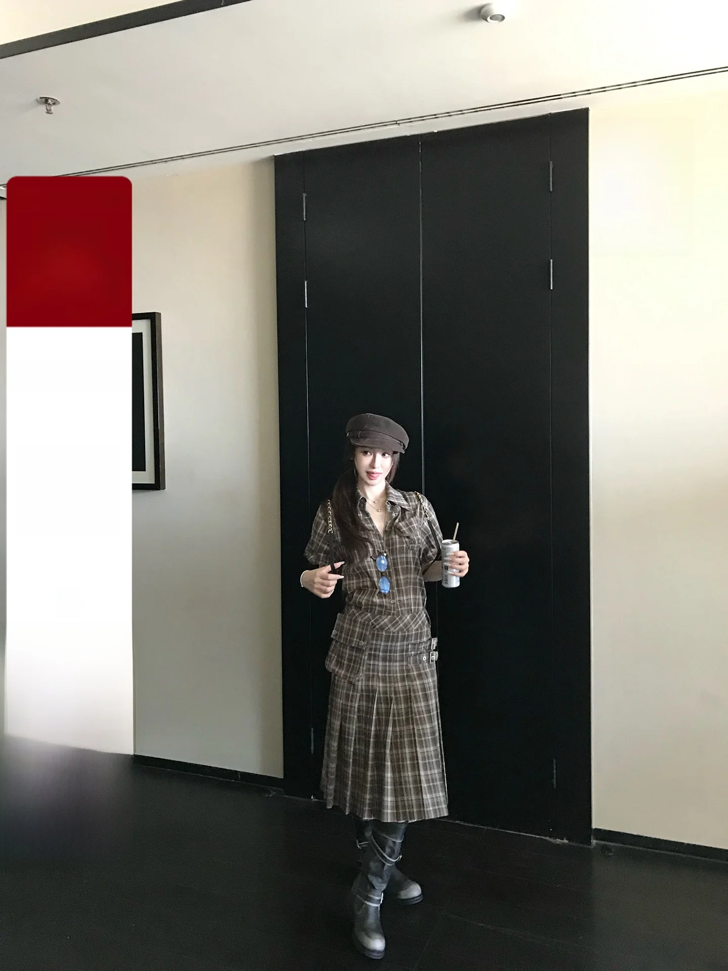 

Комплект из рубашки и юбки в клетку Skk Store, винтажный британский стиль, осенняя мода, женская легкая хлопковая рубашка с застежкой на пуговицы