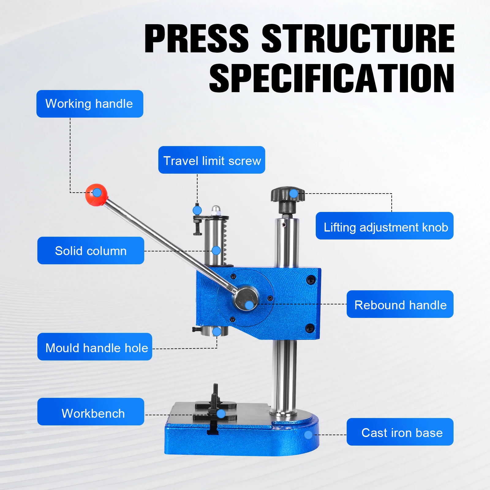 

Hand Press 0.5 Ton Capacity Iron Heavy-duty Manual Desktop Arbor Press for Stamping Bending Stretching Forming
