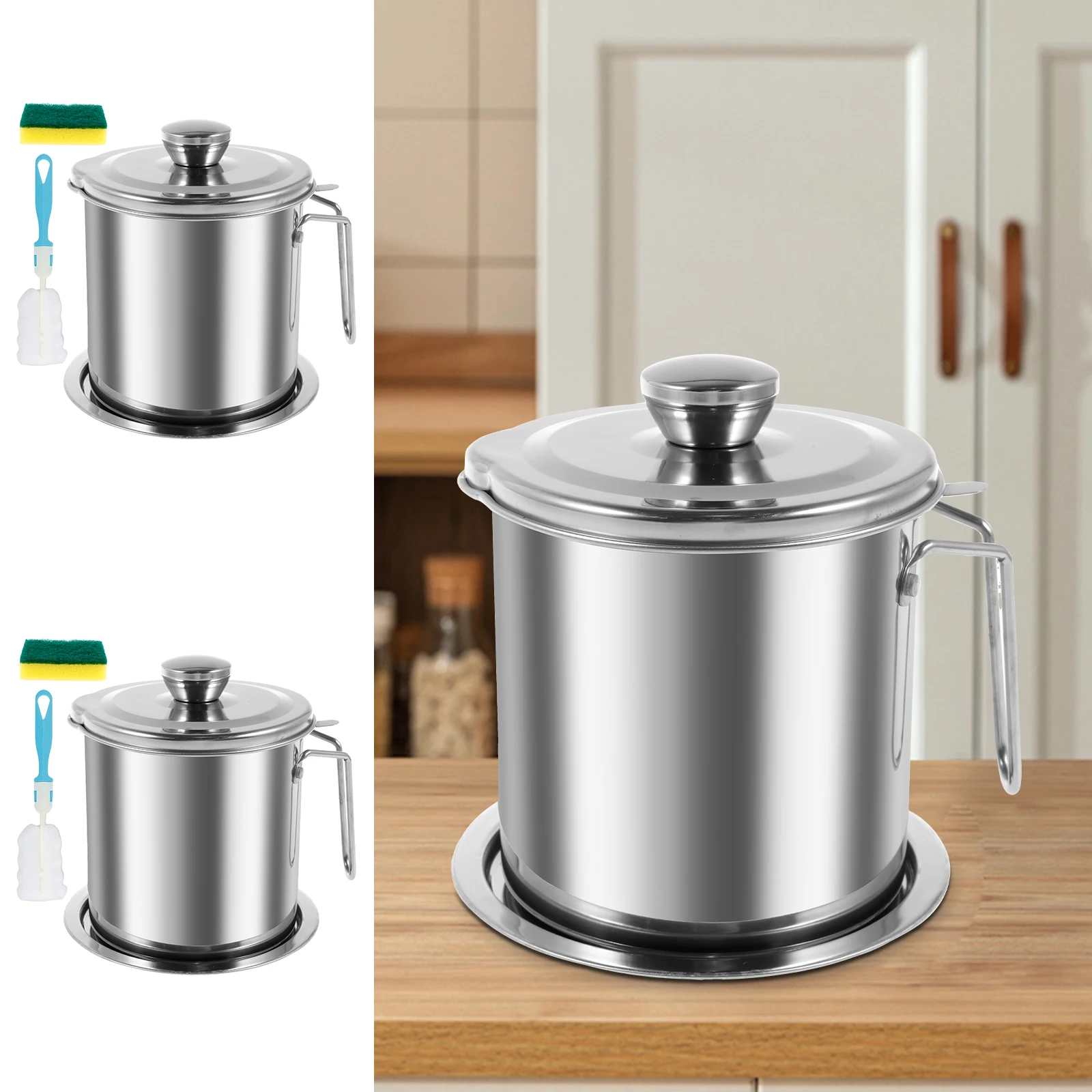 

Контейнер для смазки бекона с ситечком, 51/68 унций, горшок для масляного фильтра большой емкости, нескользящий контейнер для смазки бекона для приготовления жарки масла