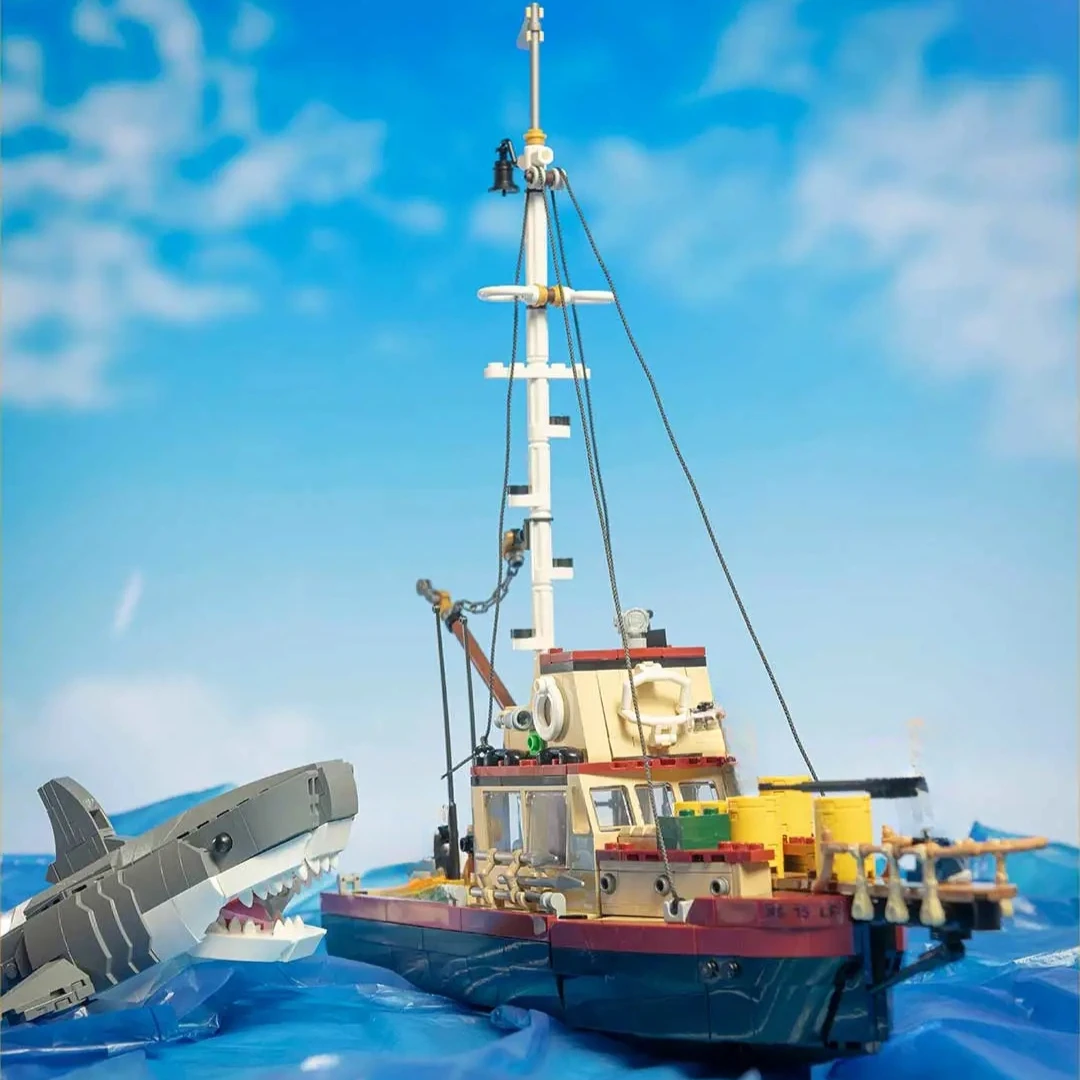 Neue Ideen Jaws Diorama Boot Hai Piratenschiff Bausteine Fischerboot Modell Ziegel Spielzeug
