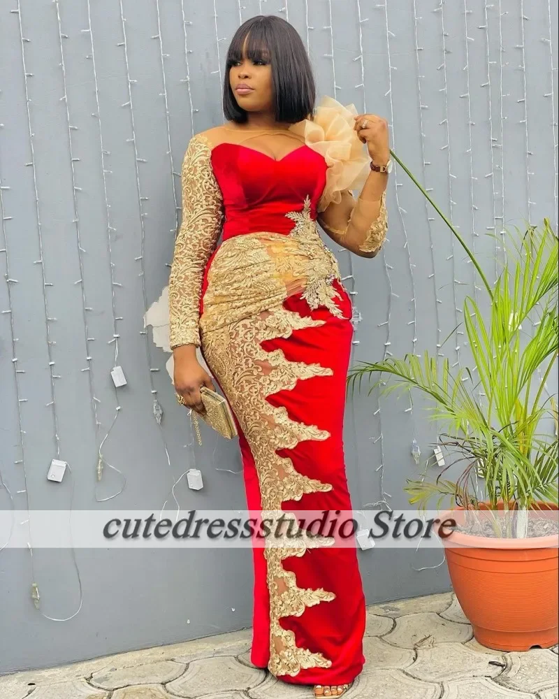 Modestos vestidos de noite nigerianos para mulheres, mangas compridas, vestidos de veludo sereia, vestido de casamento, Aso Ebi