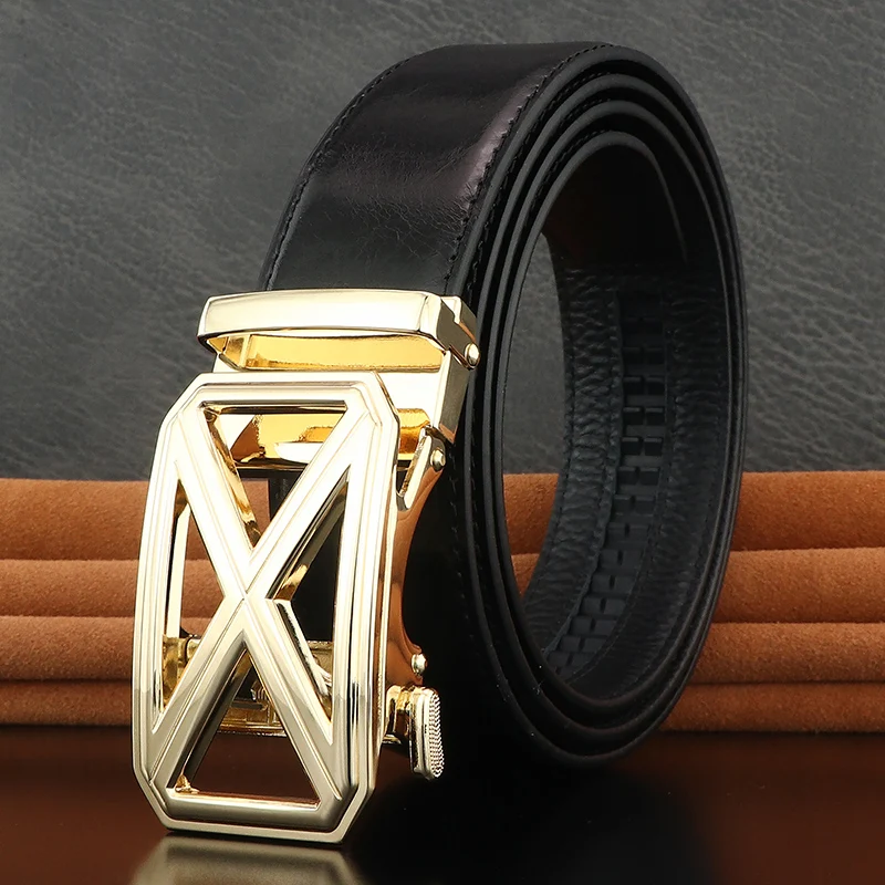

High quality fashion Men's designer belts light gray genuine leather letter X automatic buckle, blue waist strap.