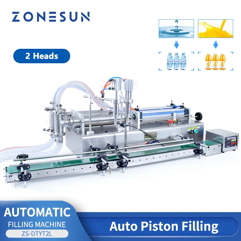 

ZONESUN ZS-DTYT2L Automatic Pneumatic Liquid Filling Machine 2 heads Beverage Water Bottle Filler Small Production Line