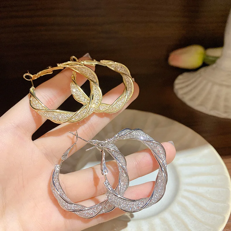 Luxury Fashion Temperament Twisted Hollow Circle Versatile Hoop Earrings for Women Bride Wedding Engagement Party Jewelry Gift