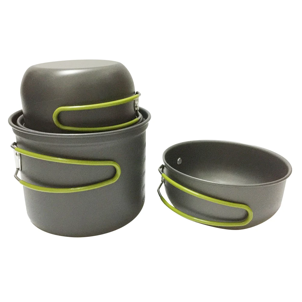 

Four Piece Aluminum Alloy Camping Cookware Set Lightweight Portable Outdoor Cooking Utensils Durable Foldable H Silicone