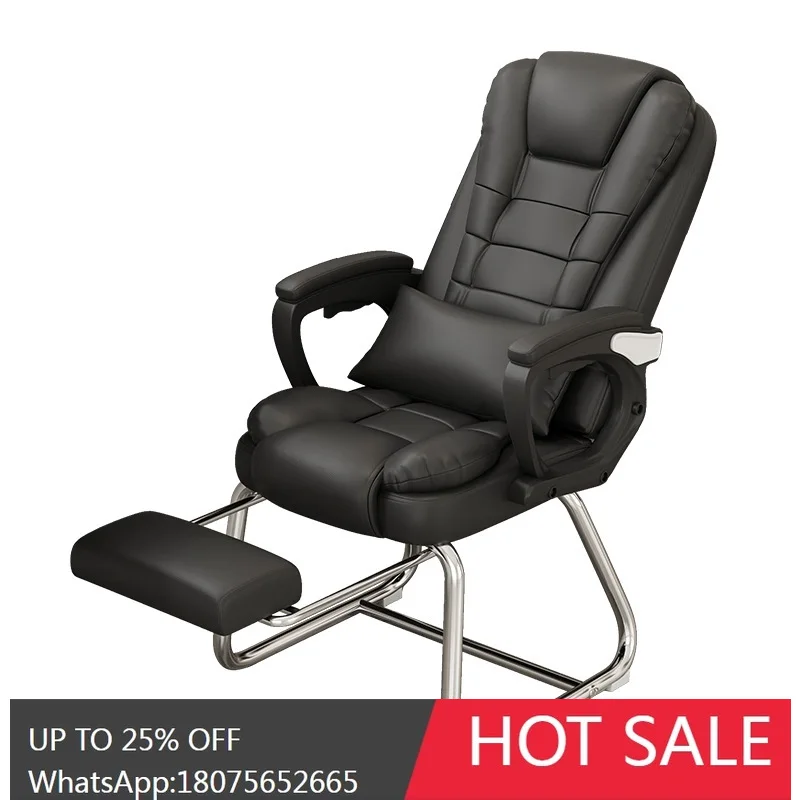 HLZ Computer Chair Home Use Bow-Shaped Backrest Office Chair Human Comfort Reclining Genuine Leather Executive Chair