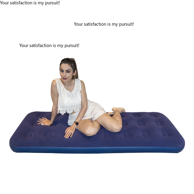 Single Portable Flocked PVC Air Mattress, Foldable Inflatable Sleeping Pad for Camping & Indoor Floor Use