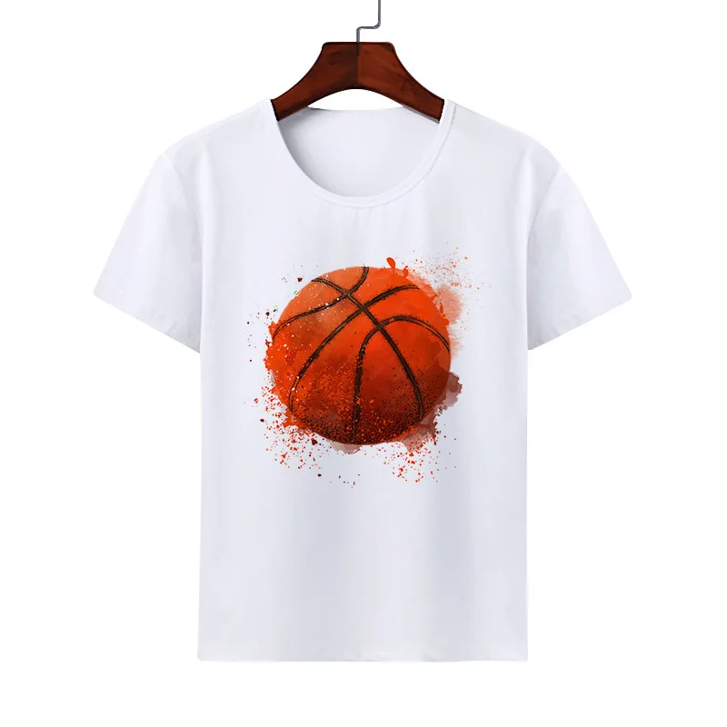 New Summer Sports Basketball Round Neck Loose Short Sleeve T-shirt Football Print  Boys  Girls Clothes