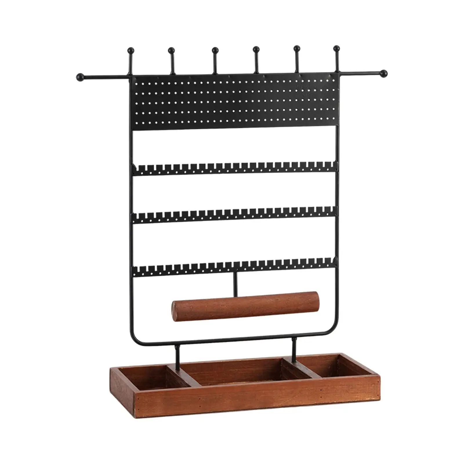 

6 Layers Jewelry Display Stand Showcase Wooden Iron for Rings Necklace Holder Rack