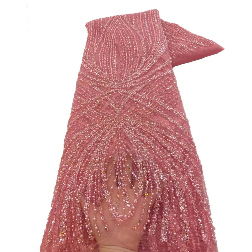 Африканская роскошная тяжелая кружевная ткань с бисером, высокое качество, нигерийский тюль, ткань с блестками, краситель бусин, кружевной материал для свадебного платья