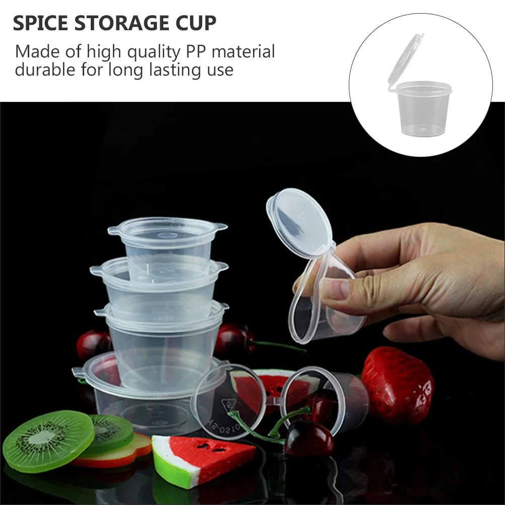 

200 pcs Seasoning Cups Transparent Disposable Plastic Portion Cups For Sauce Spice Storage Ideal Take-Out Picnic Camping