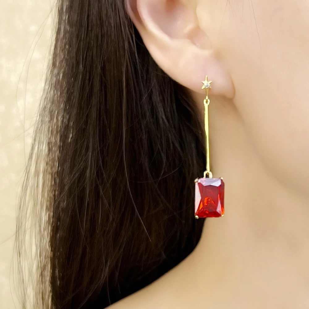 Large Stone with Star Long Drop Earrings,Europe Magical Fine Jewelry For Women Summer Sterling Silver 925 Gift