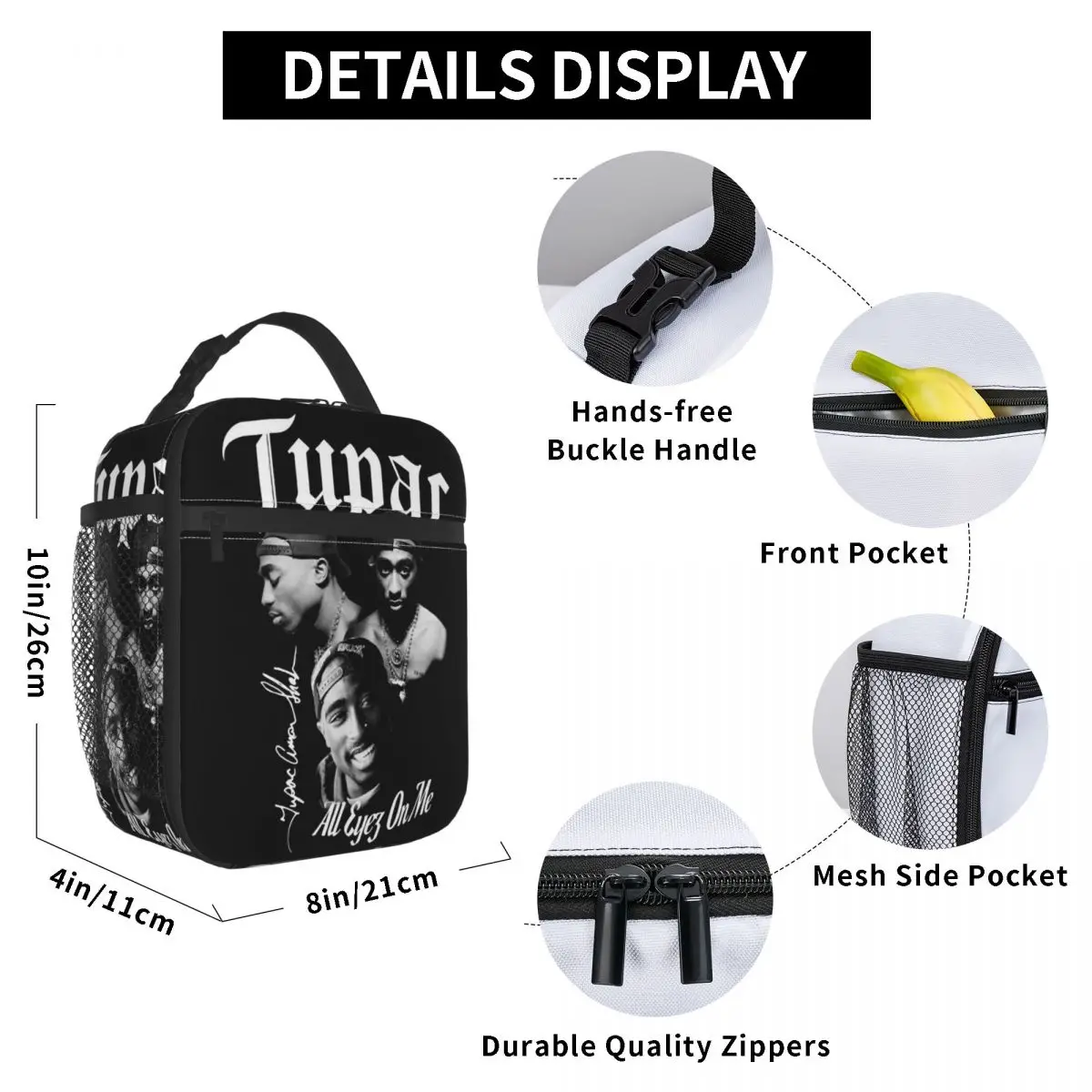Rapper Tupac 2PAC Hip Hop Insulated Lunch Bag for Women Office Cooler Thermal Food Box Tote Portable Lunch Boxes Container