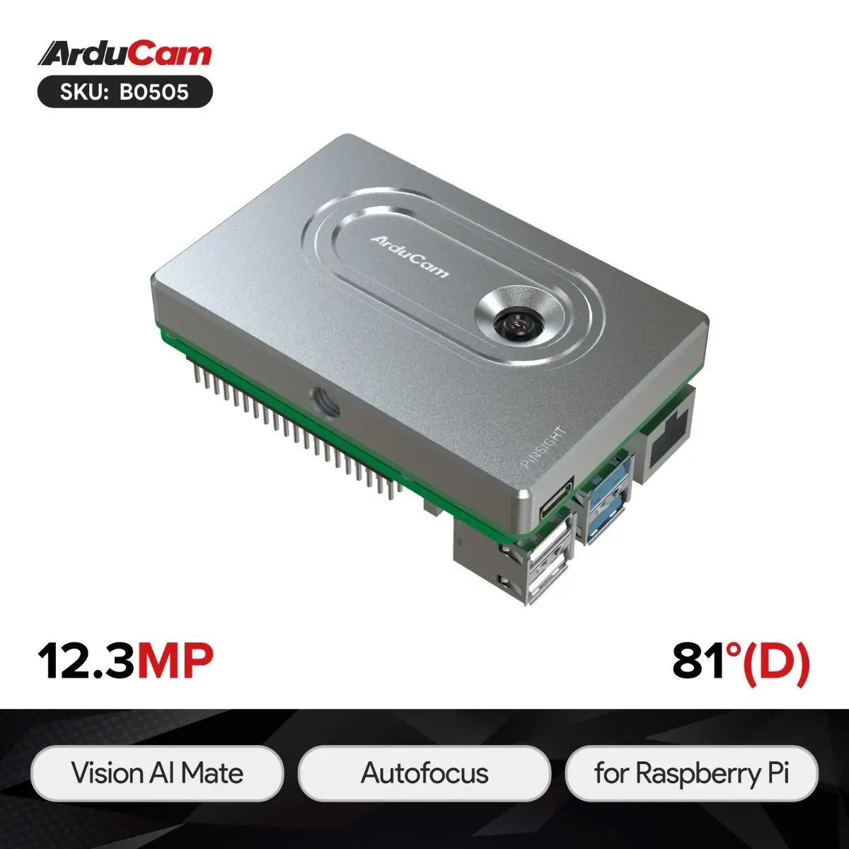 Arducam PiNSIGHT, 12MP Vision AI Mate para Raspberry Pi 5
