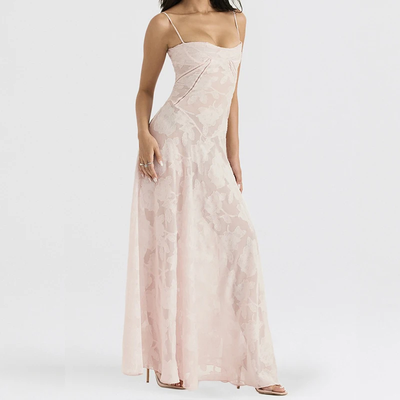 2024Sleeveless Lace Dress with Embroidered, Slim Long Dress, Sexy Off Shoulder, High Waist Banquet Dress, Spring and Summer Holi