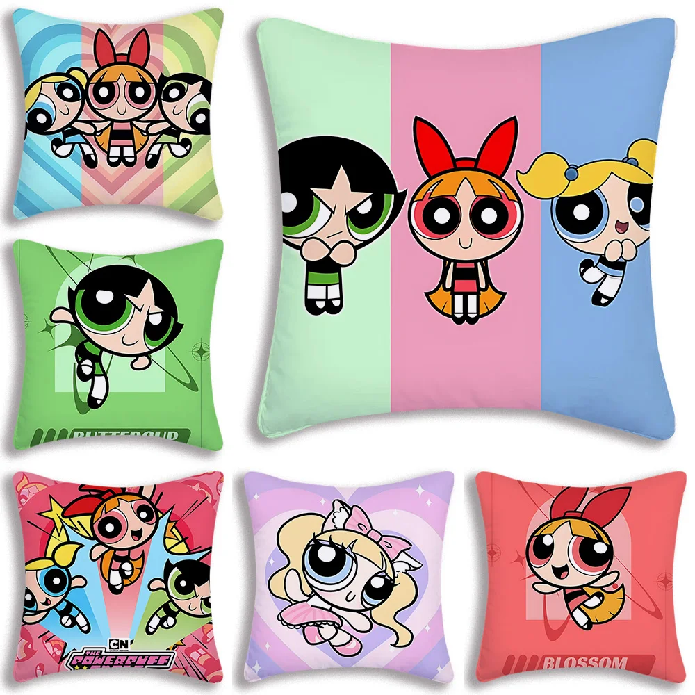 Cute Cartoon Powerpuffs Girlss Pillow Covers Cartoon Sofa Decorative Home Double-sided Printing Short Plush Cute Cushion Cover