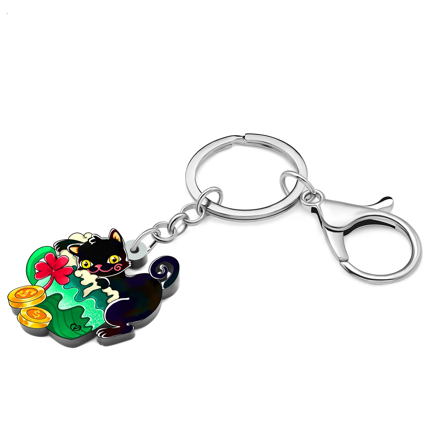 Bonsny Acrylic St Patricks Day Green Cat Keychains Animals Wallets Charm Decorations Key Chains Keyring For Women Teens Jewelry