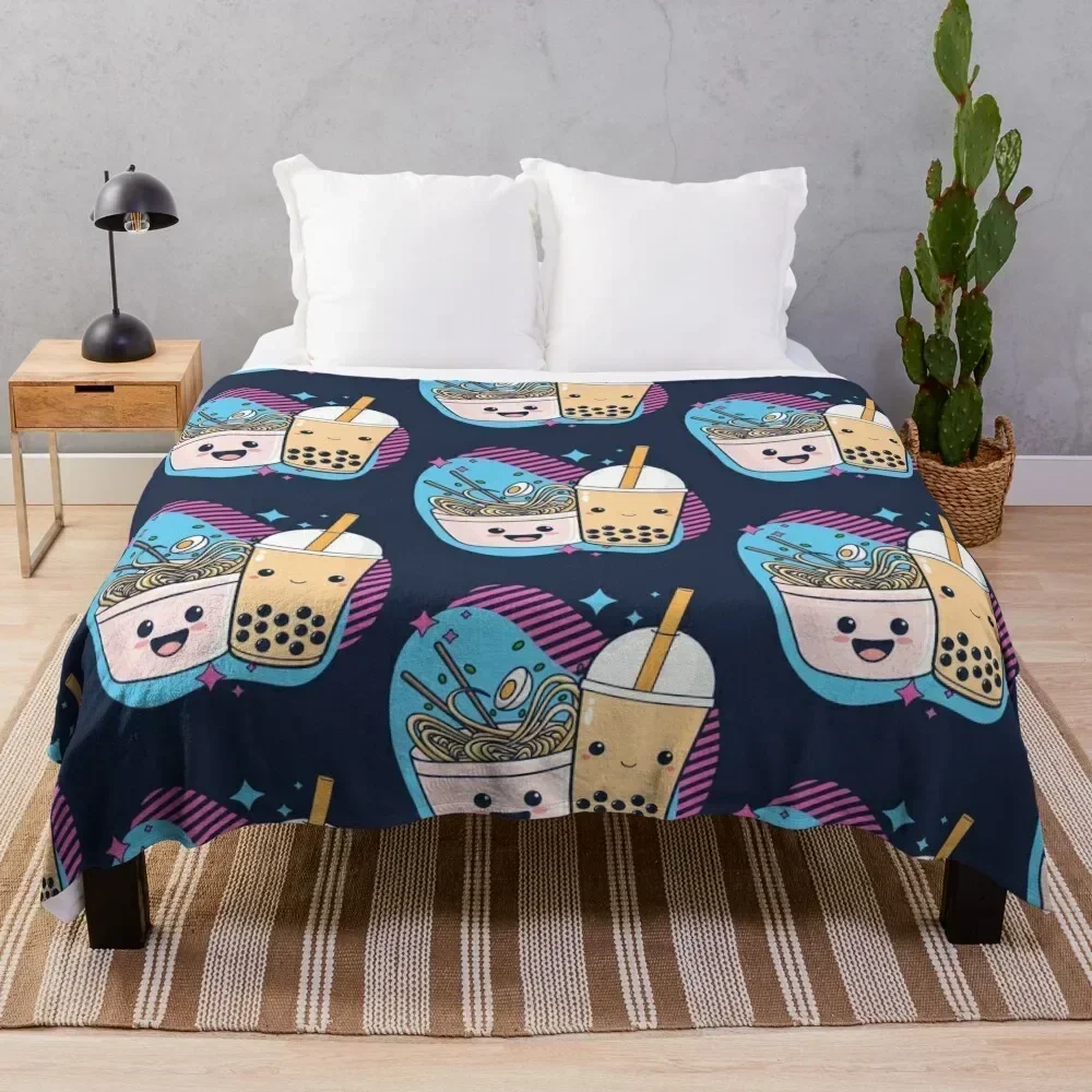 

Kawaii Ramen And Boba Tea Throw Blanket All Weather Soft Throw Blanket for Sofa