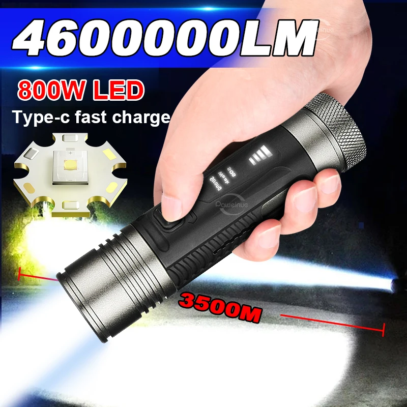 

Самые мощные светодиодные фонари 4600000LM, 800 Вт, суперяркий фонарь, дальность 3500 м, перезаряжаемая портативная лампа, рыболовный фонарь