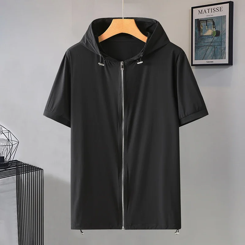 Extra Large Size Ice Silk T Shirt Men Big 5XL Short Sleeve Tee Summer Quick Dry Hood Shirt Plus Size Thin T-shirt Male 10XL 9XL