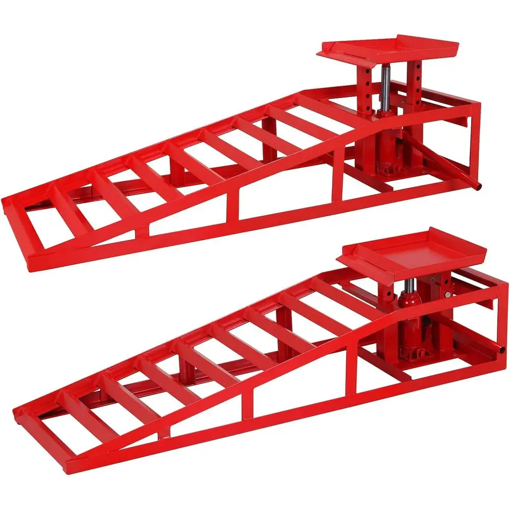 

Hydraulic 2-Pack Car Ramps, 11050lbs 5T High Lift, 9-14.2 Heavy Duty Steel, Red Automotive Truck Service Ramps