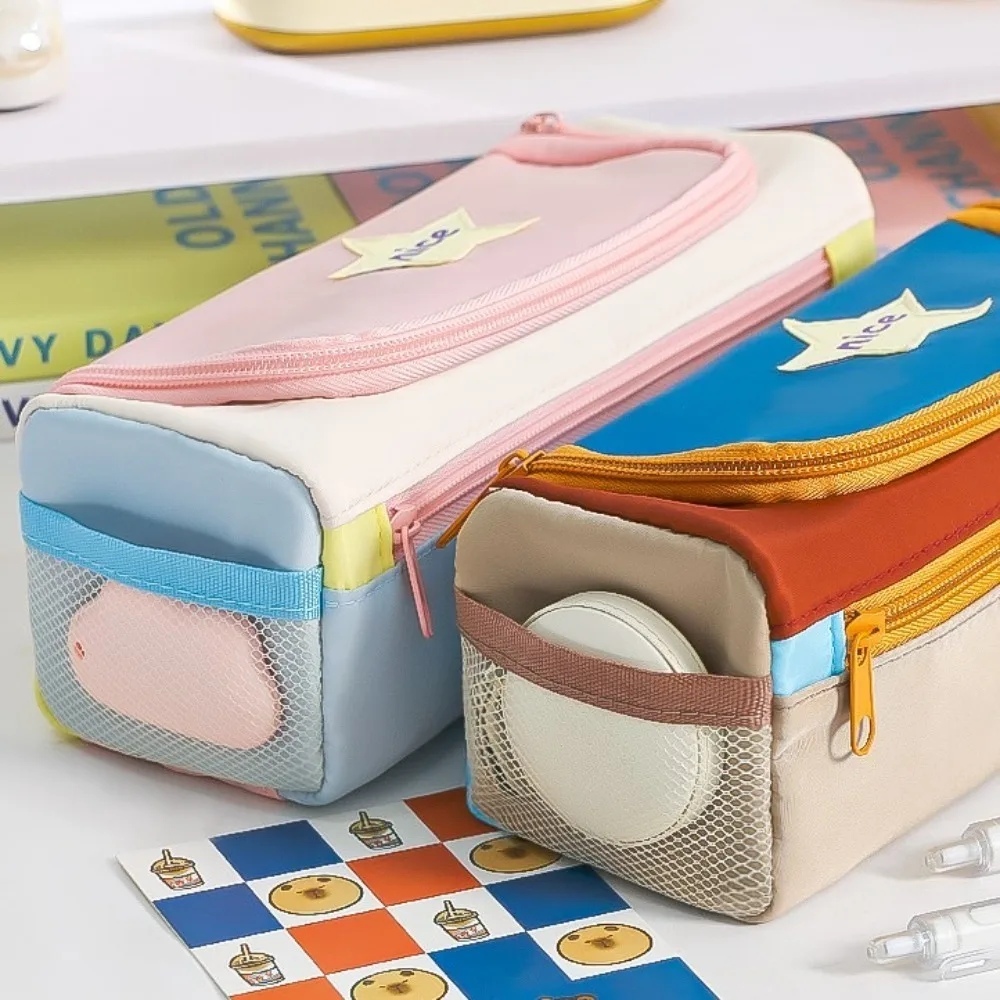 Square Korean Star Pencil Bag Multiple Pockets Layers Desktop Storage Large Capacity Pencil Bag Zipper Candy Color