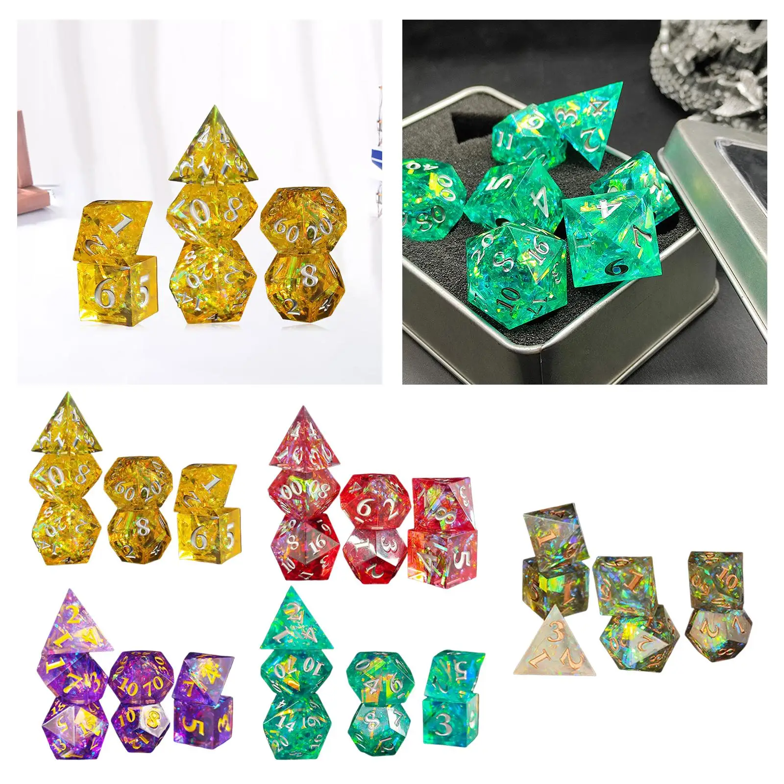 

7x Acrylic Multi Sided Dice DND Dices Set Polyhedral Dice D4 D6 D8 2XD10 D12 D20 for DND RPG MTG Board Games Table Games