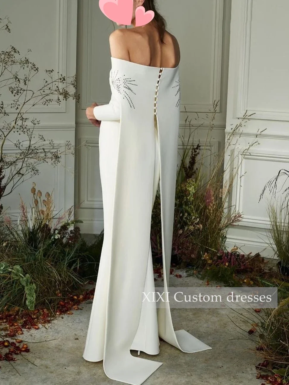 XIXI Customized Evening Dresses Column Off-The-Shoulder Neckline Prom Dresses Floor-Length Long Sleeves Lining Zipper Up Cocktai