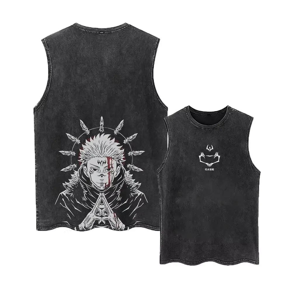2026 Jujutsu Kaisen Summer Gym Vest Anime Tank Top Man Women Vintage Washed Sleeveless Shirt Graphic Print Streetwear Casual Tee view 2