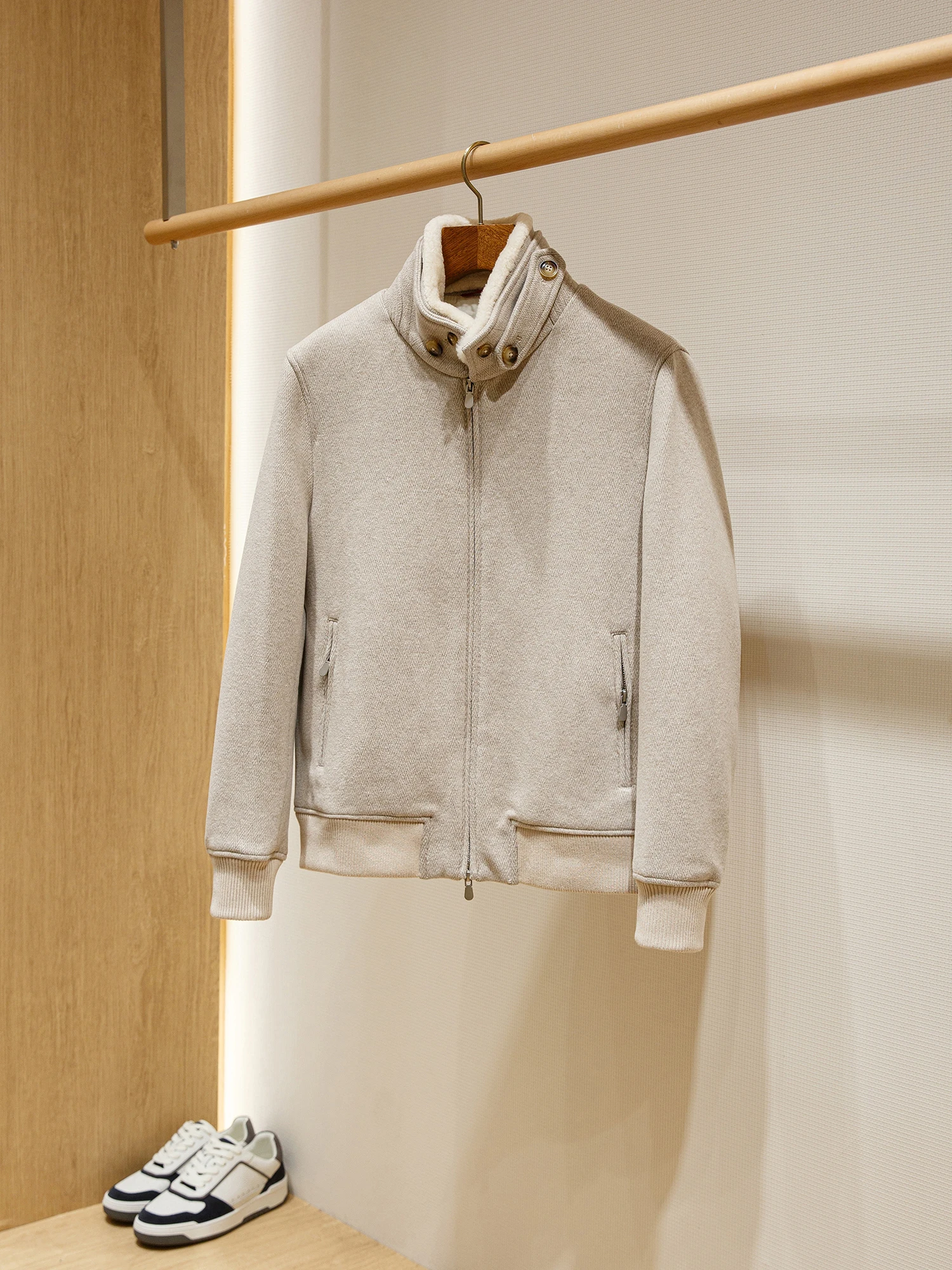 Thiened misto lana colletto alla coreana splicing pelliccia di agnello cotone da uomo Jaet autunno inverno caldo Faion Urban Sle Stand Fit
