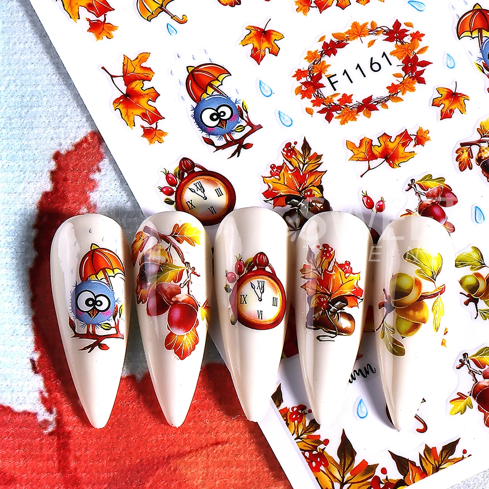 10 قطعة/المجموعة 3D الخريف اليقطين مسمار ملصقات مابل ليف زهرة ذاتية اللصق مسمار صائق المنزلق الشكر DIY مانيكير الديكور #6