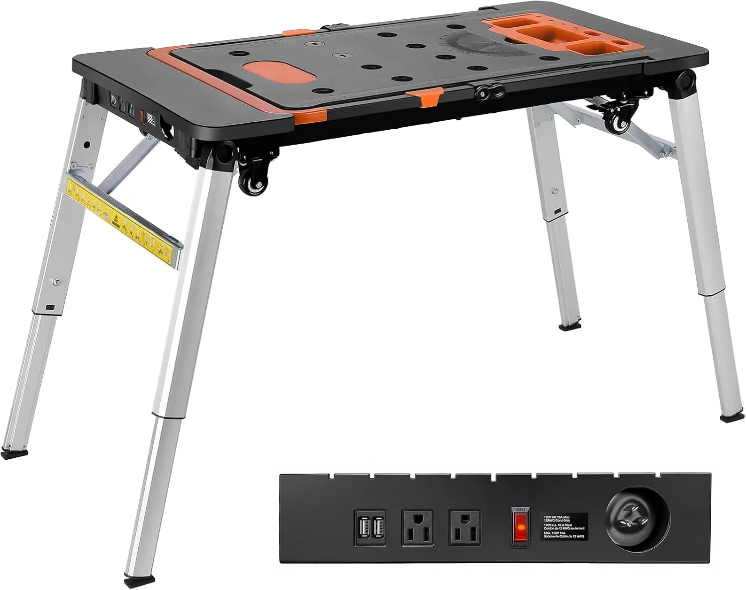 7In1 Multifunctional Portable Workbench Worktable Poweroutlet Folding Table Converts Sawhorse Scaffold Creeper Dolly Hand Truck