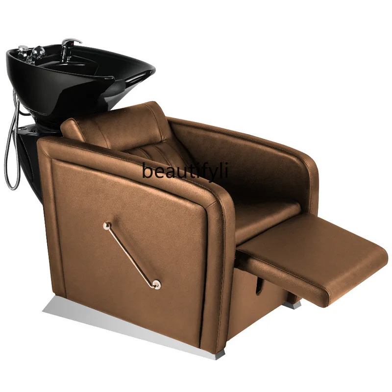 

Retro seated shampoo bed Barber shop Semi-reclining flush shampoo bed Hair salon Shampoo chair