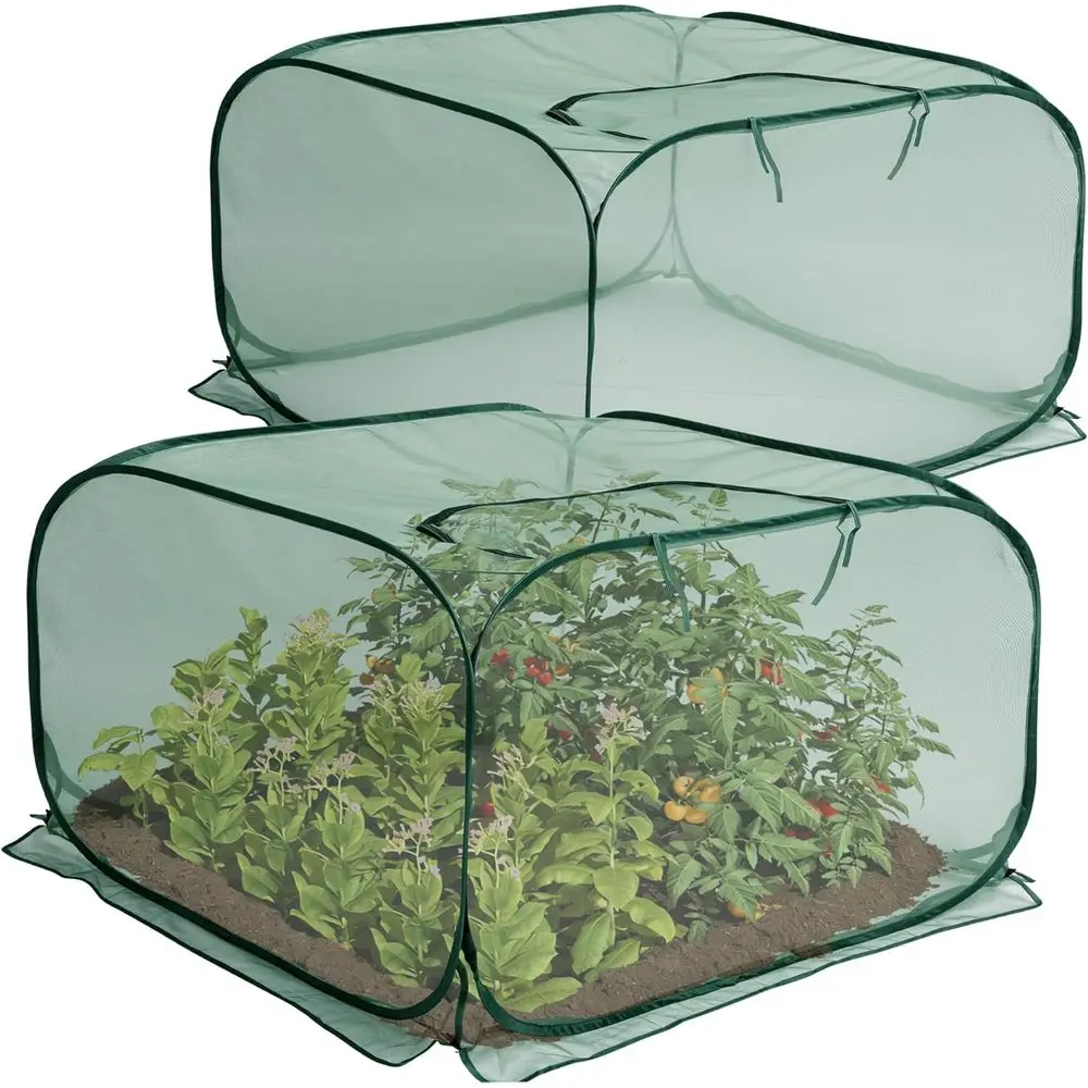 

2 Pcs Up Mesh Plant Cover, 35" x 35" x 27.5" oldable Plant Protector Mesh Plant Enclosure, Garden Net Cage Guard Cover with 8 Gr