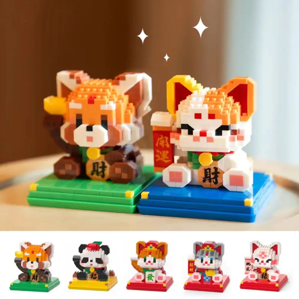 

ABS Lucky Cat Figure Building Block Chinese New Year 3D Micro Particle Blocks Sets Cartoon Animals Wall Brick Toys New Year Toys