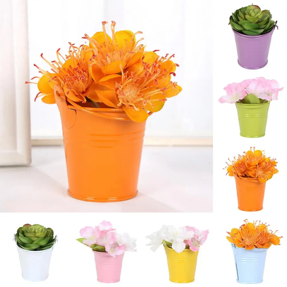 5.5*5cm Mini Bucket Iron Solid Color Pail Vase Wedding Party Candy Favours Small Keg Garden Succulent Planting Home Hotel Decor