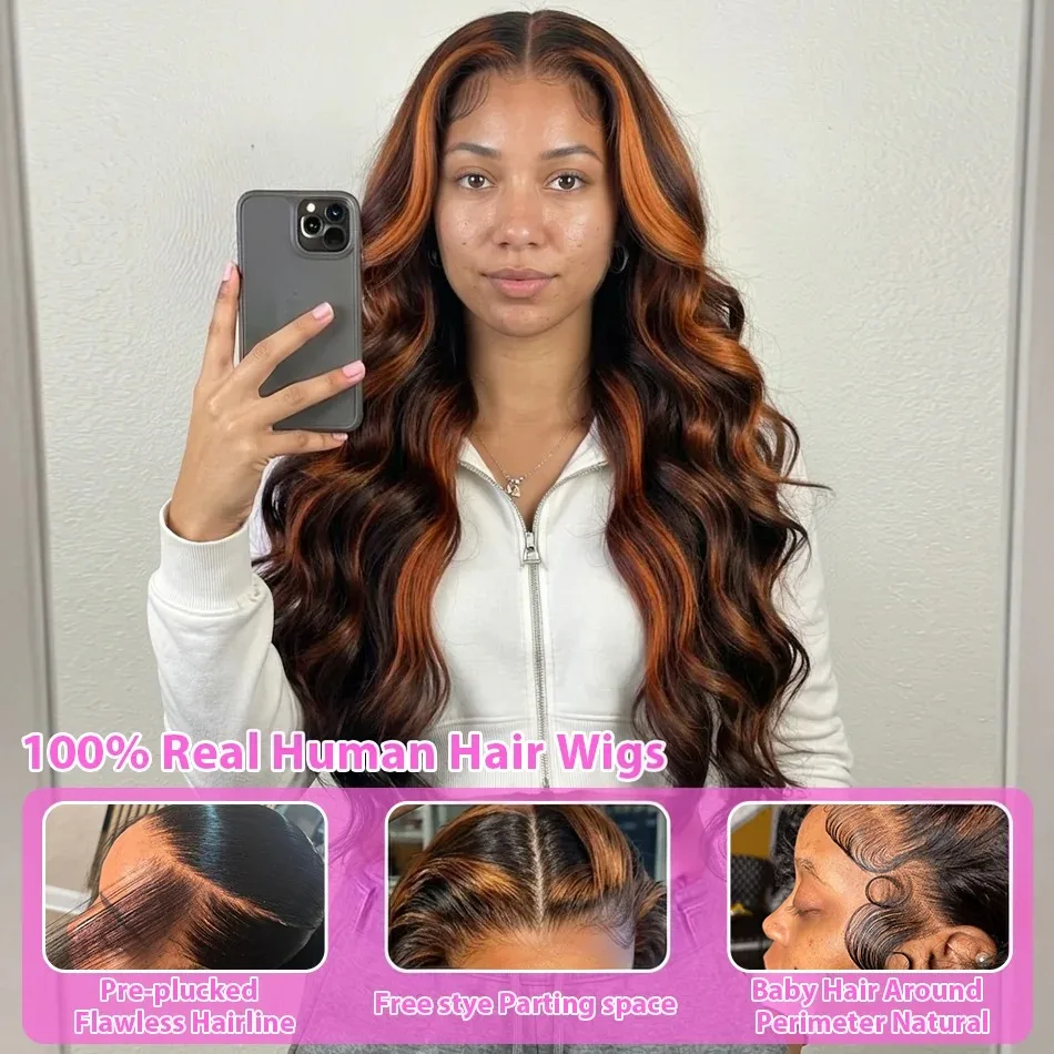 250% 13X6 HD Lace Brazilian 32 Inch Ombre Highlight 13x4 Lace Front Wig Human Hair 1B/4 Black Brown Body Wave Wigs For Women 4X4 5X5 Glueless Wig Human Hair view 2