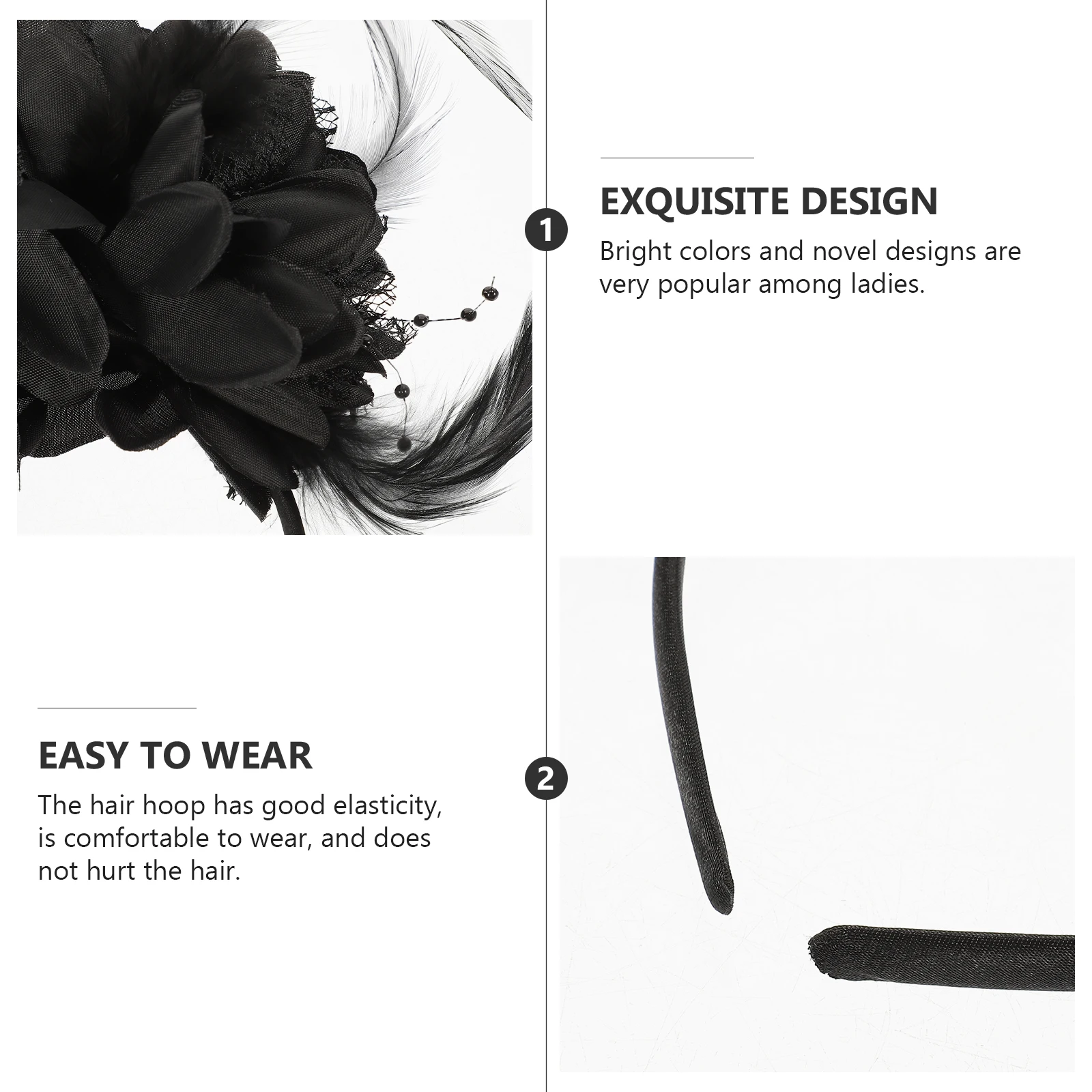

Headband Black Big Flower Elastic Bridal Wedding Party Fascinator Hair Accessory Costume Headpiece