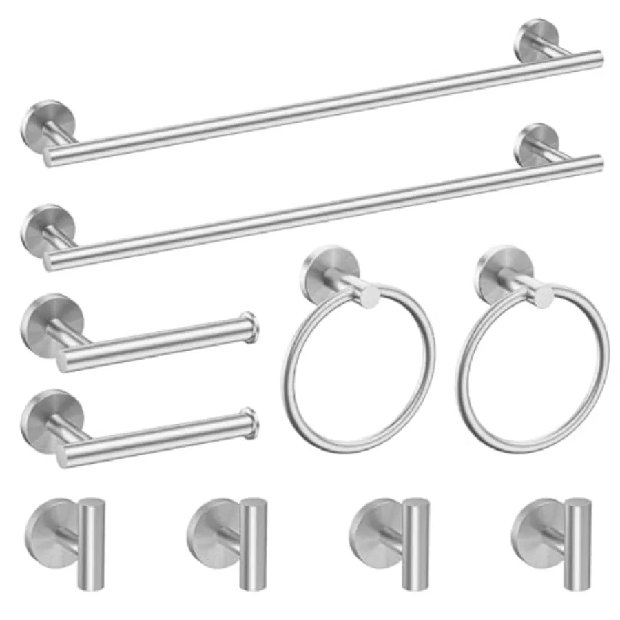 

10-Pieces Bathroom Hardware Set Includes 24 Inch Towel Racks for Bathroom Wall Mounted Toilet Paper Holder Towel Hooks for Bath