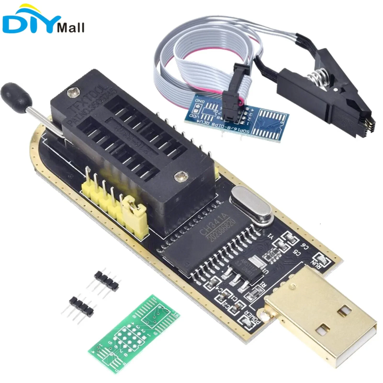 CH341A programmer USB motherboard circuit LCD BIOS FLASH 24 25 burner+SOP8 test clip IC wide and narrow burning socket universal