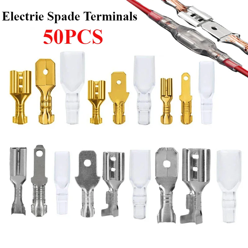 

2.8/4.8/6.3mm Self-Lock Cable Spade Crimp Connectors Male and Female Terminals Insulated W/ Sheath for Battery Car Relay Speaker