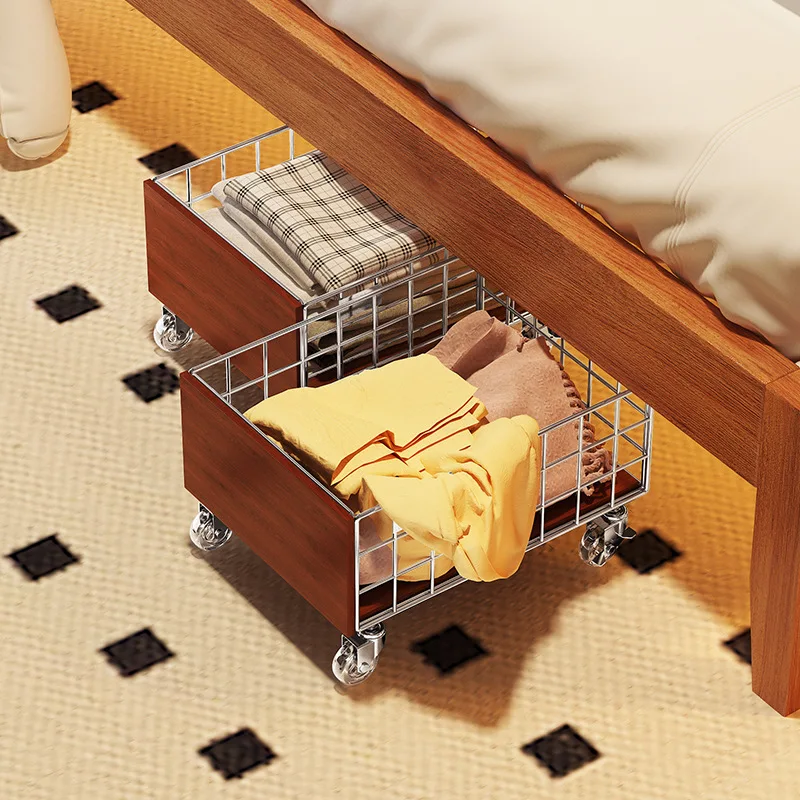 Removable under-bed organizer with pulleys, household clothes organizer, office under-desk file bag shelf