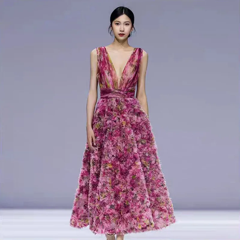 

Новинка 2025, сексуальное вечернее платье с принтом, женское модное женское вечернее платье Aosphere, трансграничное длинное Qi, шелковый материал