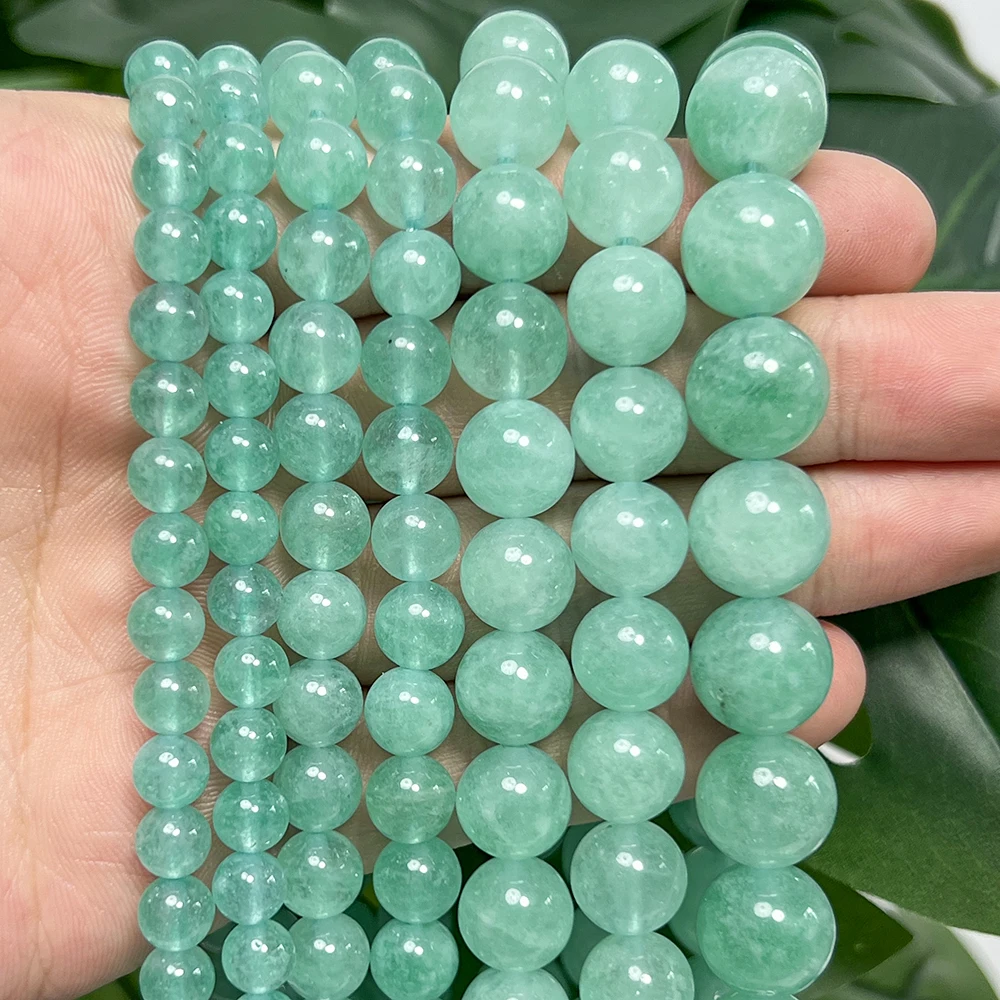 Natural Stone Beads 6-10mm Green Angelite Round Loose Spacer Beads for Jewelry Making DIY Bracelets Earring Accessories