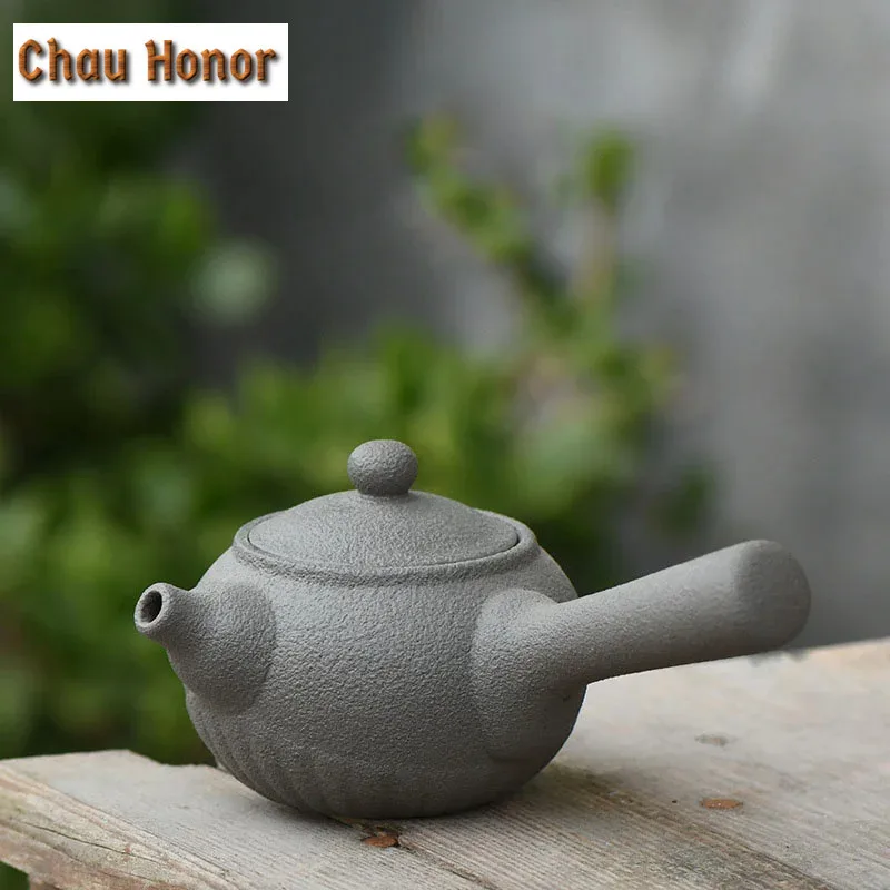 230ml Retro Plant Ash Glaze Coarse Teapot Handmade Ceramic Side Handled Teapot Dahongpao Tea Personal Single Pot Gift Packaging