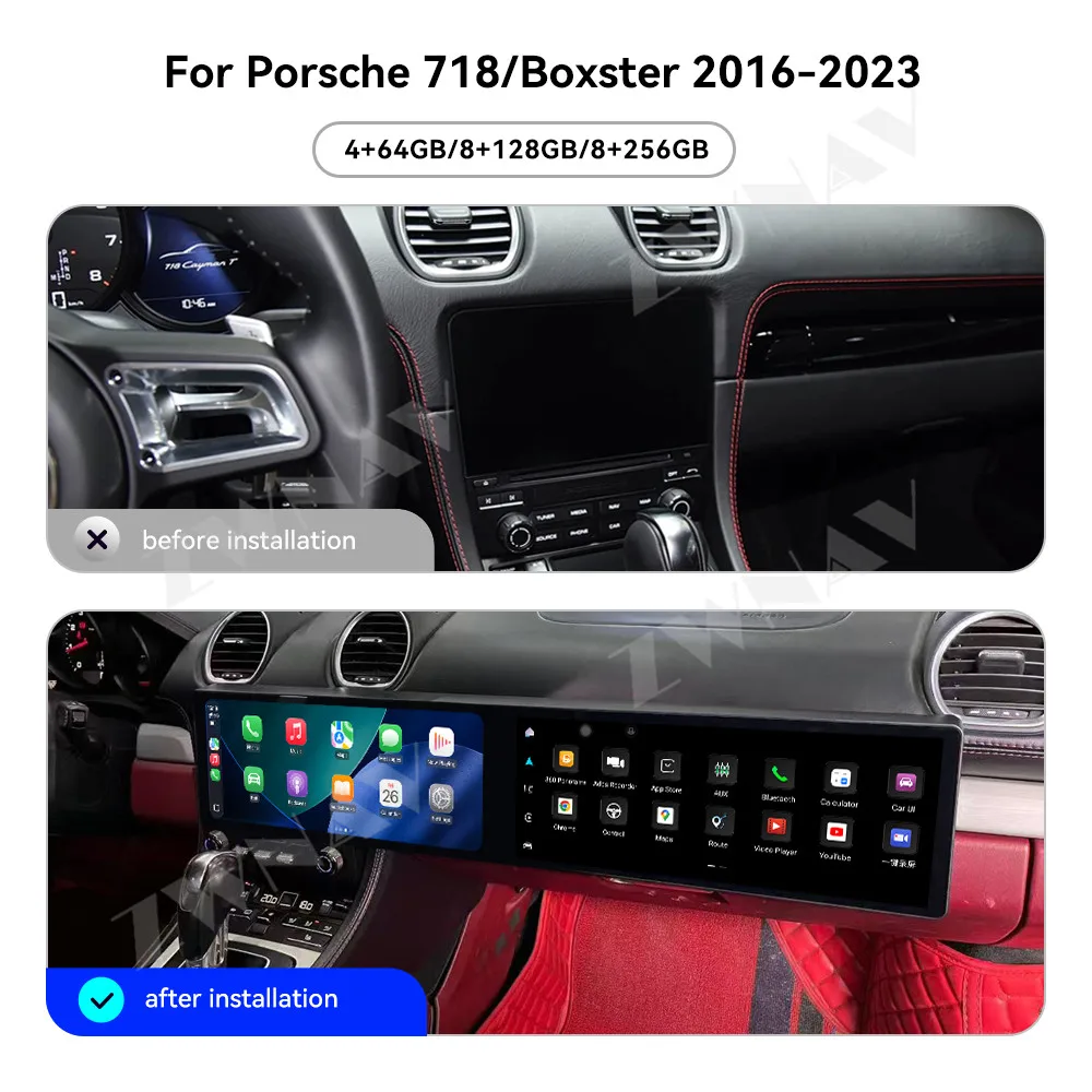 Dual 12.3 inch Touch Screen Carplay For Porsche 718 Boxster 2016-2023 Android 15 GPS Navigation WIFI 4G Car Multimedia Player